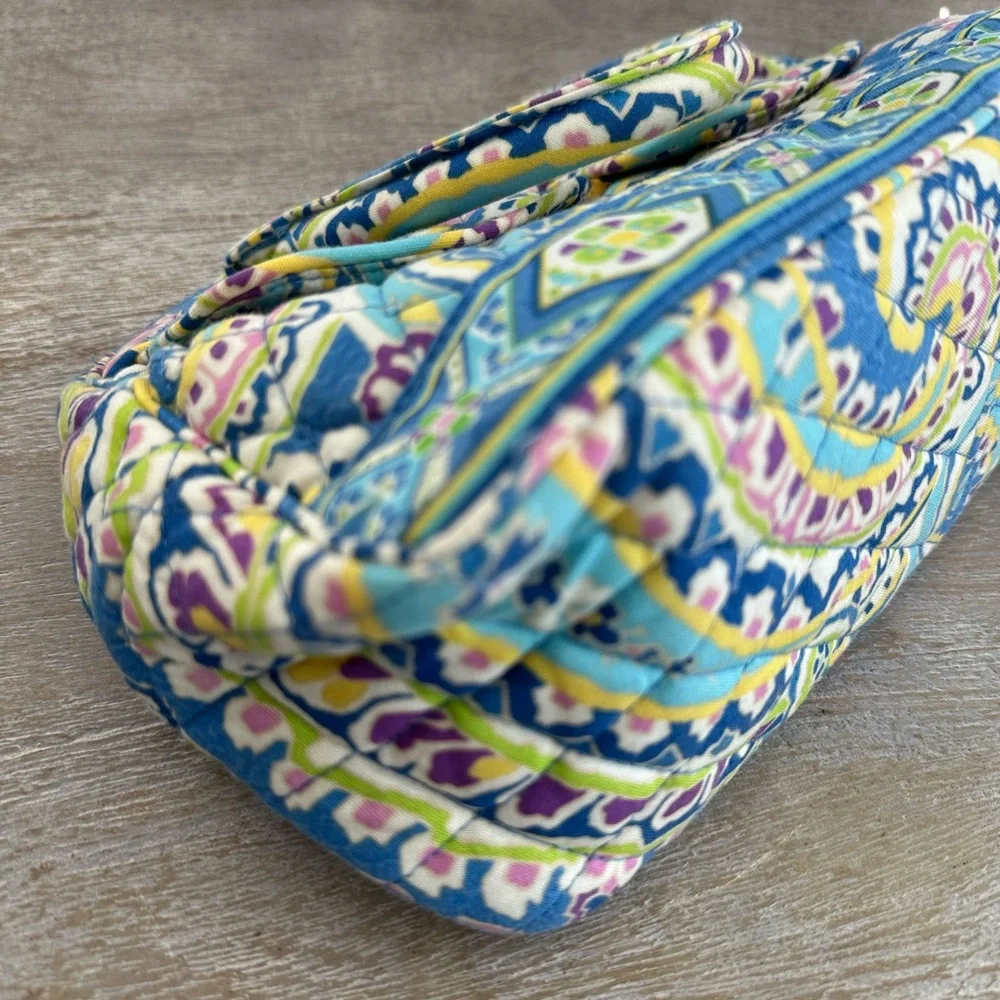 Vera Bradley Bowler Bag Blue Green Pink Paisley Double Handles Pockets Zip Close - Picture 7 of 11